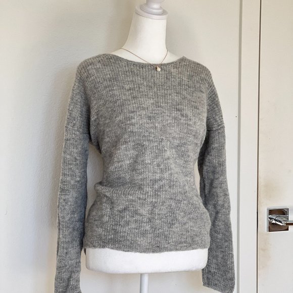 SEZANE Casie Lace Up Alpaca Jumper Sweater in Mid Grey - Picture 10 of 10